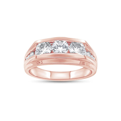 Mens Anniversary Wedding Band Round Lab Grown Diamond Channel Set Three Stone Ring In 14K Rose Gold Plated Sterling Silver Jewelry Gift For Him (VS-SI Clarity 1.00 Cttw) Size-12.5