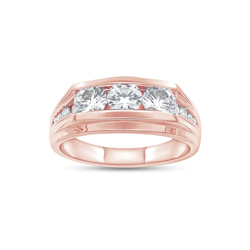 Mens Anniversary Wedding Band Round Lab Grown Diamond Channel Set Three Stone Ring In 14K Rose Gold Plated Sterling Silver Jewelry Gift For Him (VS-SI Clarity 1.00 Cttw) Size-12.5