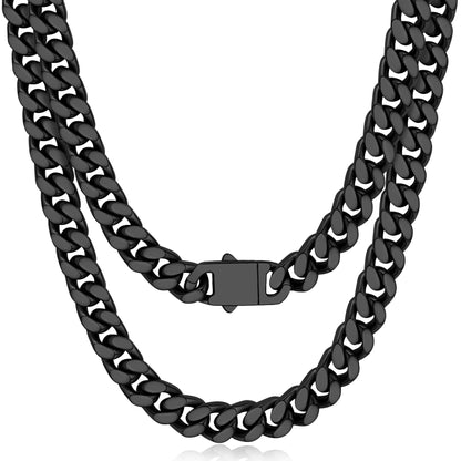 Oaldilee Black Cuban Chain for Mens Jewelry 11mm 30inch Black Necklace Mens Gifts for Dad