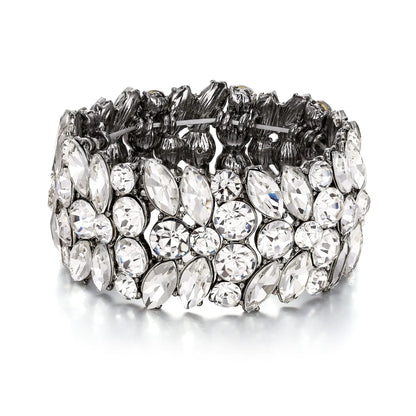 EVER FAITH Womens Stretch Bracelet Marquise Crystal Art Deco Hand Chain Wedding Bridal Jewelry Clear Antique Silver-Tone