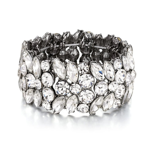 EVER FAITH Womens Stretch Bracelet Marquise Crystal Art Deco Hand Chain Wedding Bridal Jewelry Clear Antique Silver-Tone