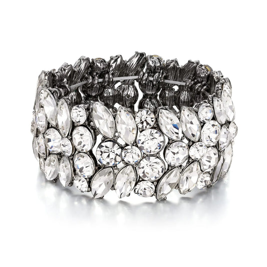 EVER FAITH Womens Stretch Bracelet Marquise Crystal Art Deco Hand Chain Wedding Bridal Jewelry Clear Antique Silver-Tone
